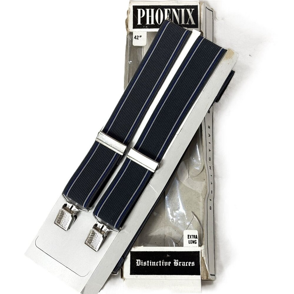 Phoenix Vintage 80’s Serge Blue Suspenders NOS  NWT